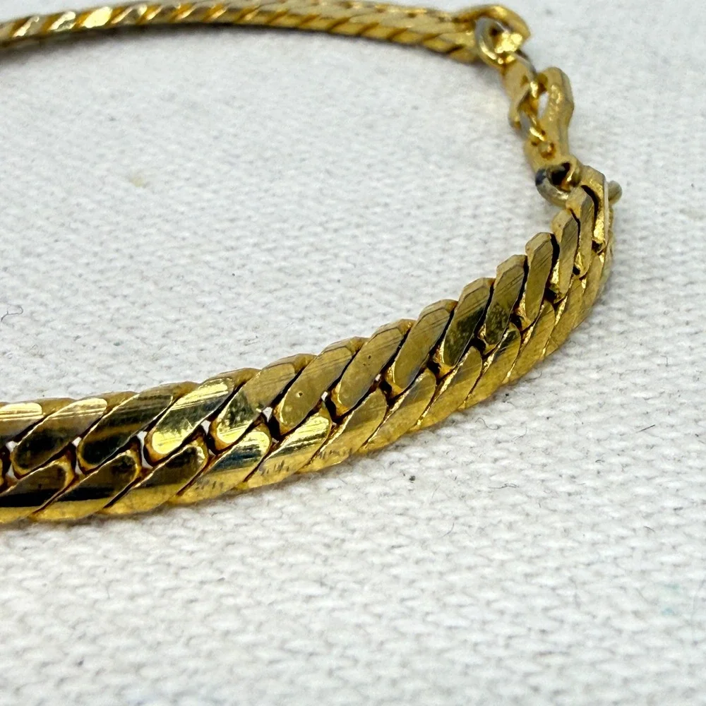 14K Gold Plated Bracelets Set of 2‎ Herringbone Snake Chain Style